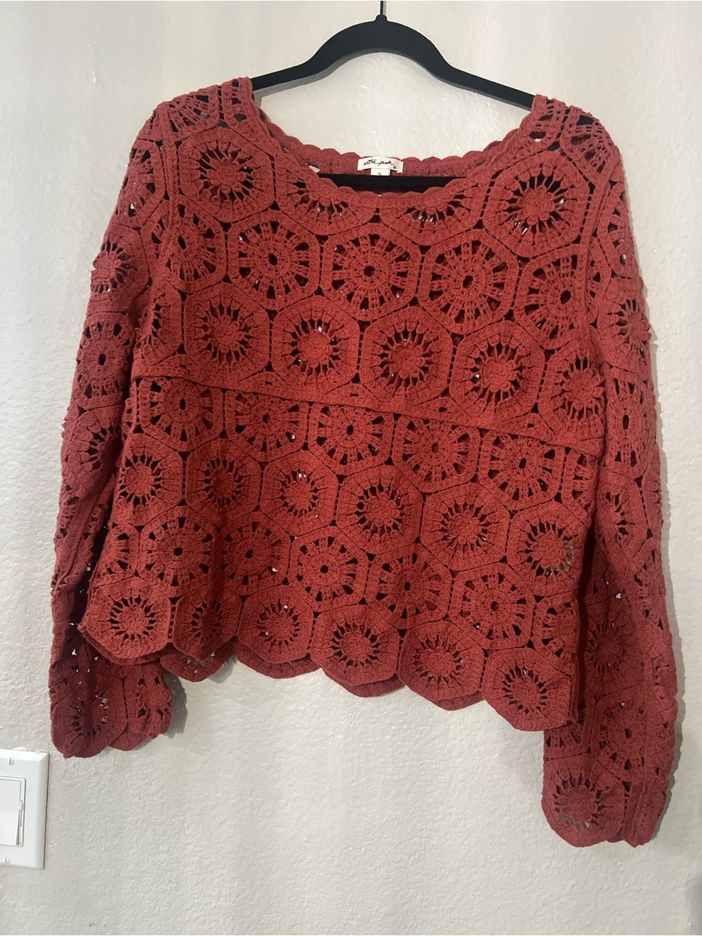 Ultra Pink Crochet Rust-Orange Sweater Top. Preowned